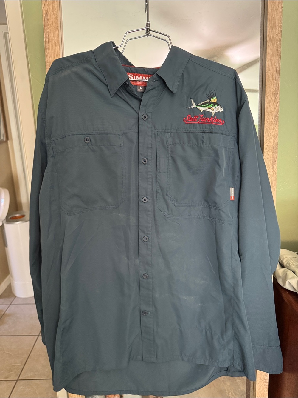 Simms Salt Junkies Embroidered Fishing Shirt - Teal